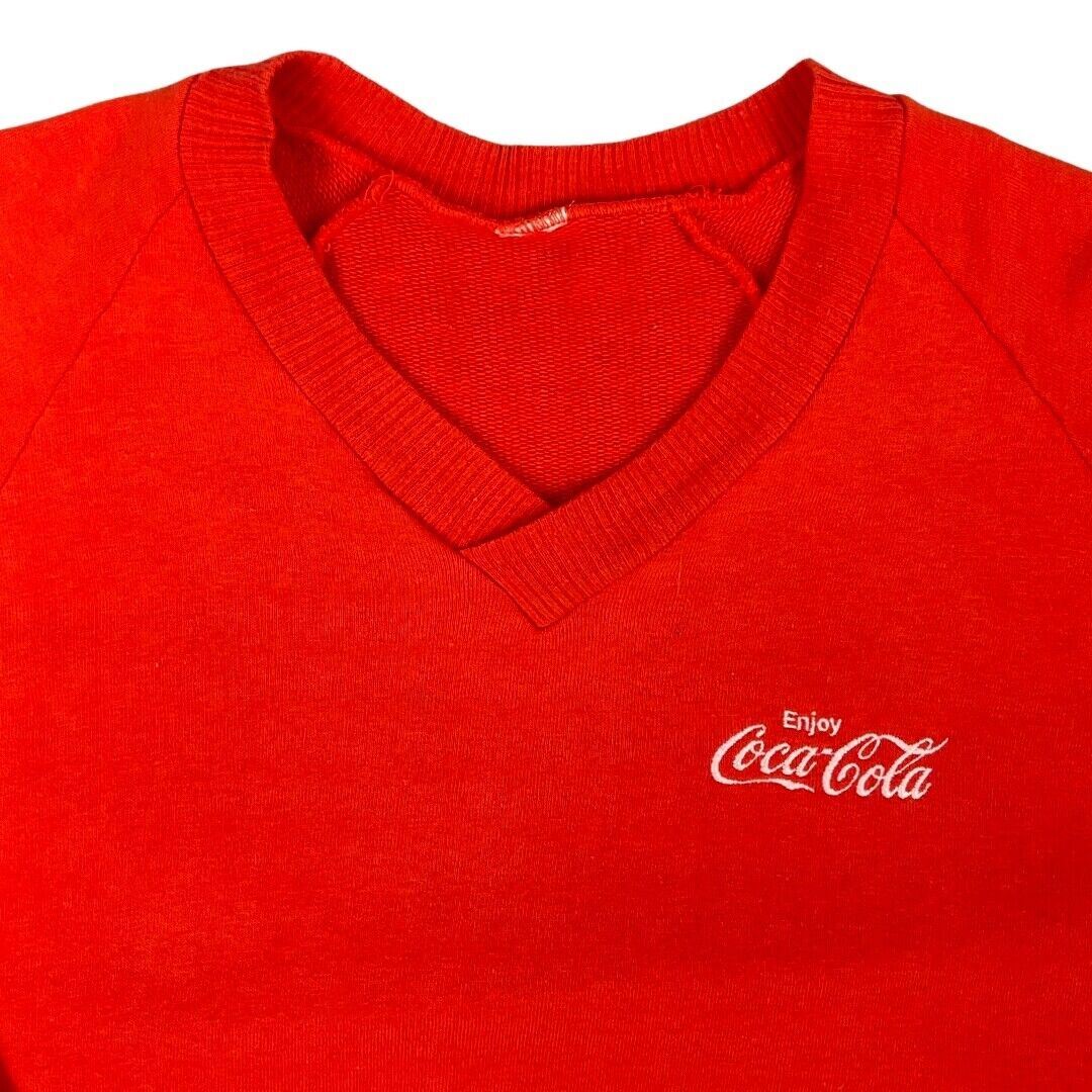 Vintage 90s Red Embroidered Coca Cola Coke Jersey Knit Sweater Jumper M L