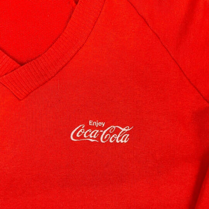 Vintage 90s Red Embroidered Coca Cola Coke Jersey Knit Sweater Jumper M L