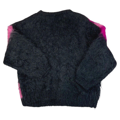 Vintage 80s Black Pink Mohair Pattern Knit Sweater 12 14 M