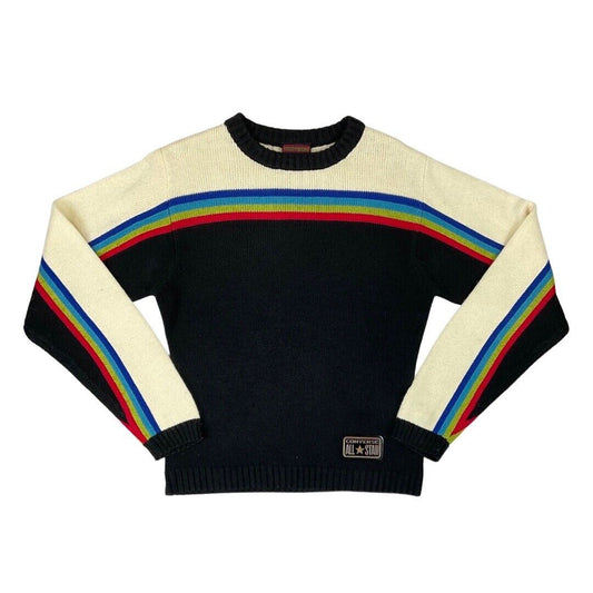 Vintage 90s Black Cream Striped Converse All Star Skateboard Knitted Jumper 12