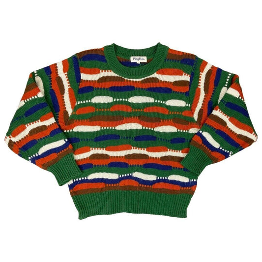 Vintage 80s 90s Orange Green Wavy Patterned  Knitted Jumper 8 10