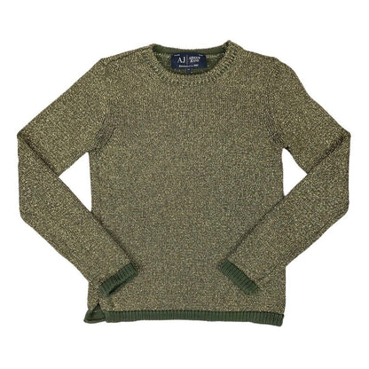 Vintage 90s 00s Khaki Green Gold Armani Jeans Lurex Slim-Fit Knitted Jumper 8