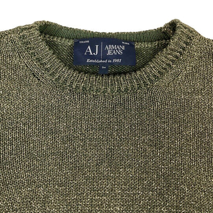 Vintage 90s 00s Khaki Green Gold Armani Jeans Lurex Slim-Fit Knitted Jumper 8