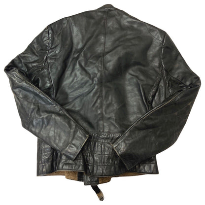 Vintage 1970s Black Fur Lined Biker Racing Leather Jacket M
