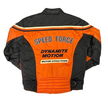 Vintage 90s Orange Black Hein Gericke Embroidered Racing Motorcycle Jacket M