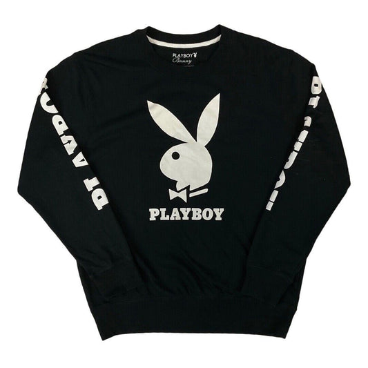 Vintage 90s Y2K Black White Graphic Print Playboy Bunny Sweatshirt 12 14