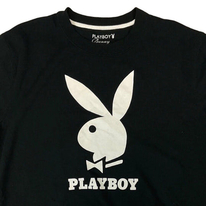 Vintage 90s Y2K Black White Graphic Print Playboy Bunny Sweatshirt 12 14