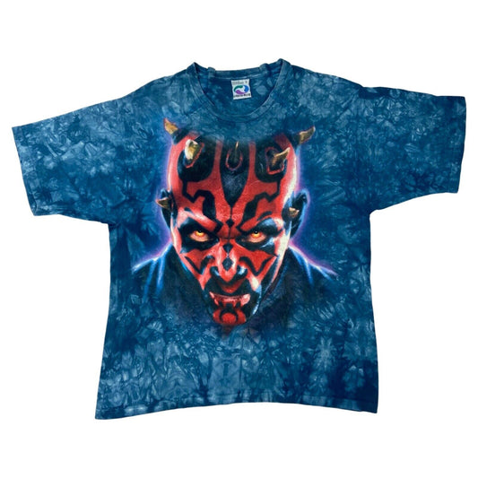 Vintage 90s Blue Tie Dye Liquid Blue Darth Maul Glow In The Dark T-shirt L