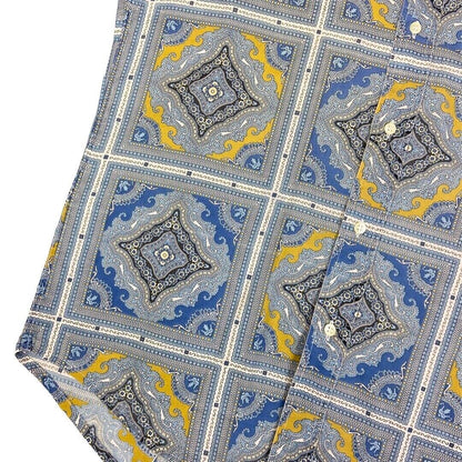 Vintage 90s Blue Yellow Moschino Baroque Patterned Button Down Shirt L