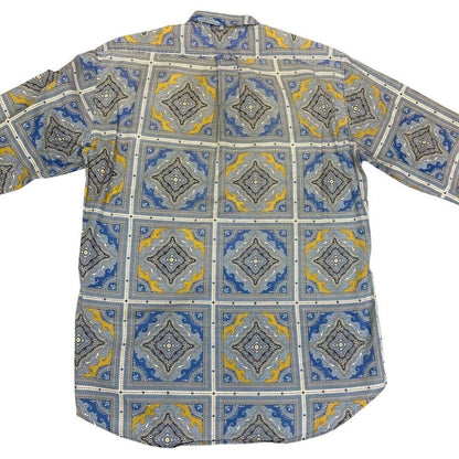 Vintage 90s Blue Yellow Moschino Baroque Patterned Button Down Shirt L