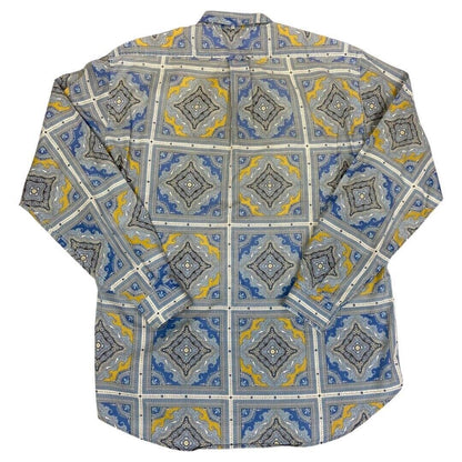 Vintage 90s Blue Yellow Moschino Baroque Patterned Button Down Shirt L