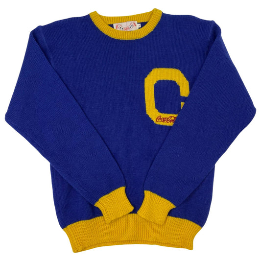 Vintage 1988 Blue Yellow Coca Cola Knit Embroidered Sweater S