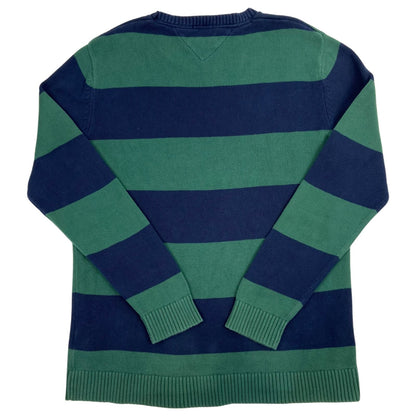 Vintage 90s 00s Navy Green Tommy Hilfiger Striped Knit Sweater XL
