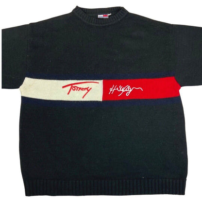 Vintage 90s 00s Black Embroidered Tommy Hilfiger Knit Sweater L