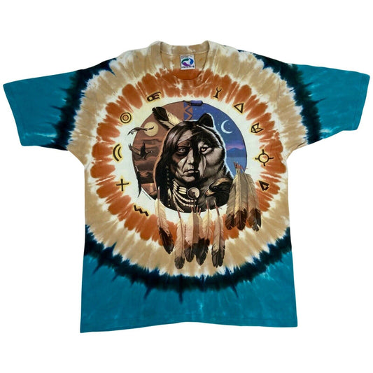 Vintage 1996 Blue Orange Liquid Blue Graphic Tie-Dye T-shirt L
