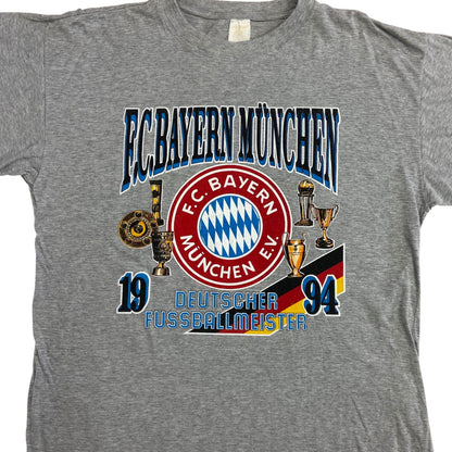Vintage 1994 Grey Bayern Munich Graphic Printed T-shirt L