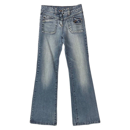 Vintage 90s 00s Y2K Blue Denim Distressed Flared Jeans 6 XS