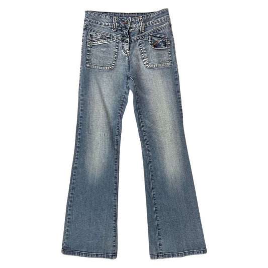 Vintage 90s 00s Y2K Blue Denim Distressed Flared Jeans 6 XS