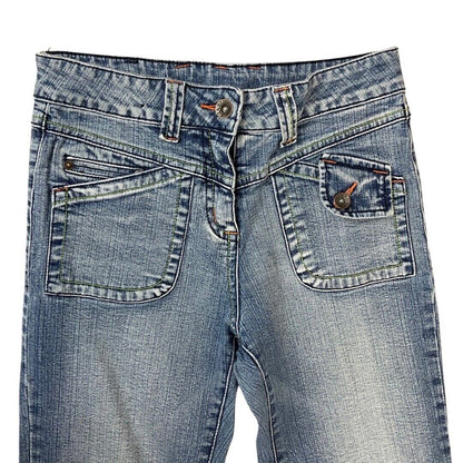 Vintage 90s 00s Y2K Blue Denim Distressed Flared Jeans 6 XS