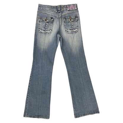 Vintage 90s 00s Y2K Blue Denim Distressed Flared Jeans 6 XS