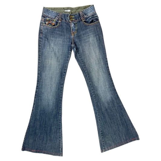 Vintage Y2K 00s Blue Denim Flared Hipster Low-Rise Jeans 8 10 S