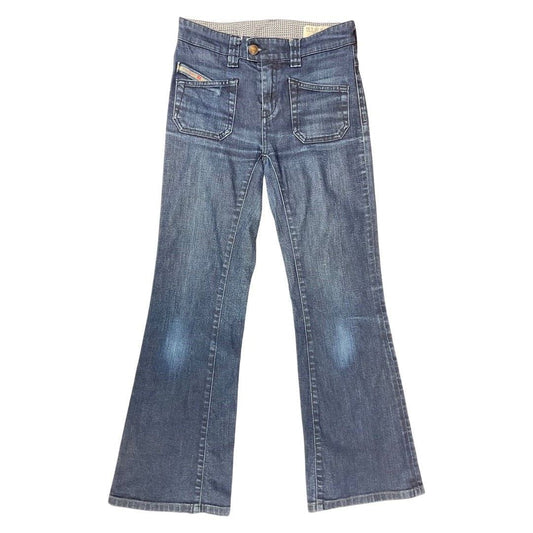Vintage 90s Y2K Dark Blue Diesel Metal Distressed Bootcut Denim Jeans S 8 10