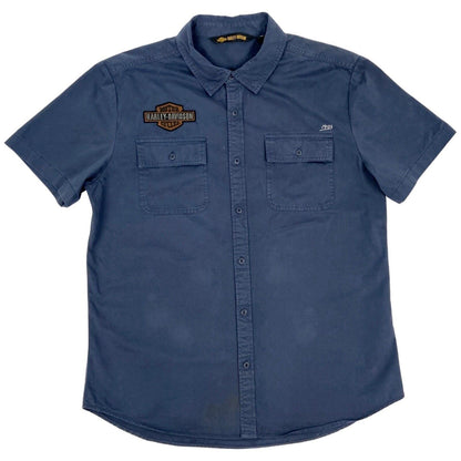 Vintage 90s 00s Blue Harley Davidson Button Down Graphic Print Shirt L XL