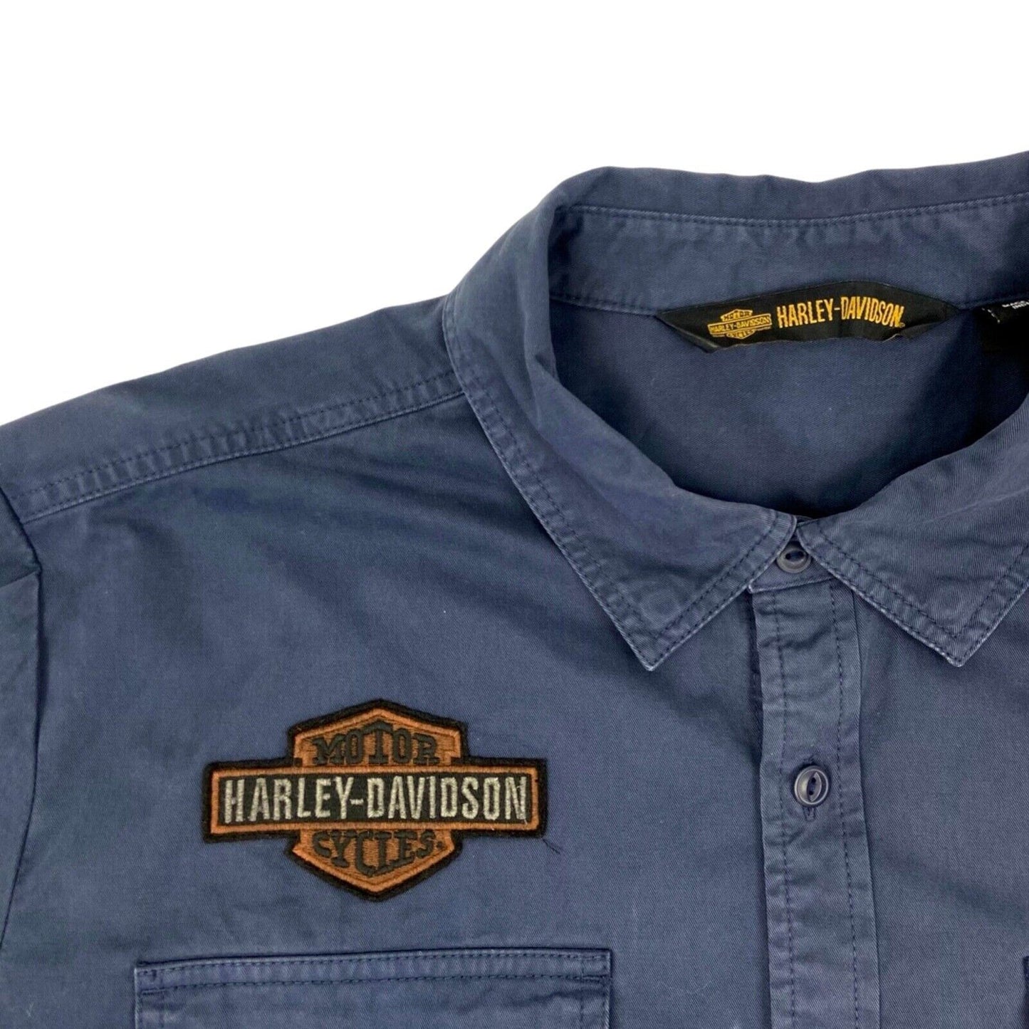 Vintage 90s 00s Blue Harley Davidson Button Down Graphic Print Shirt L XL