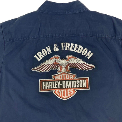 Vintage 90s 00s Blue Harley Davidson Button Down Graphic Print Shirt L XL