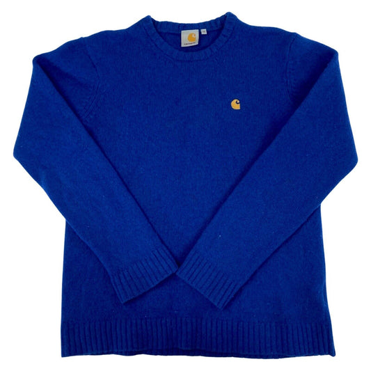 Vintage 90s 00s Blue Shetland Wool Carhartt Crew Neck Embroidered Sweater M
