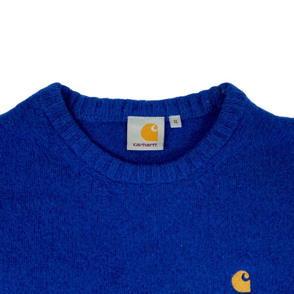Vintage 90s 00s Blue Shetland Wool Carhartt Crew Neck Embroidered Sweater M