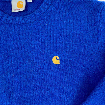 Vintage 90s 00s Blue Shetland Wool Carhartt Crew Neck Embroidered Sweater M