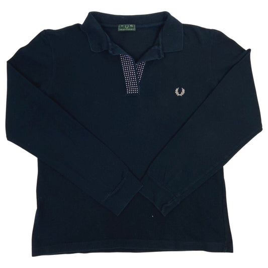 Vintage 90s 00s Black Long Sleeve Fred Perry Diamanté Polo 12 14 M