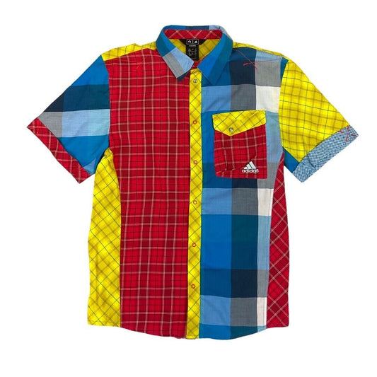 Vintage 90s Y2K Red Yellow Blue Checkered Adidas Outdoors Short Sleeve Shirt M