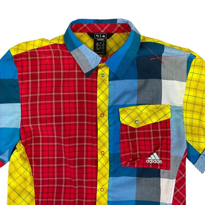 Vintage 90s Y2K Red Yellow Blue Checkered Adidas Outdoors Short Sleeve Shirt M