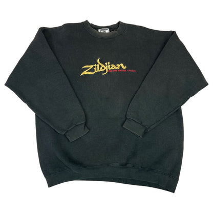 Vintage Rare 90s Black Embroidered Zildjian Crew Neck Lee Jumper XL