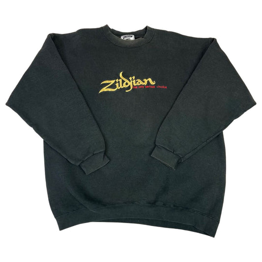 Vintage Rare 90s Black Embroidered Zildjian Crew Neck Lee Jumper XL