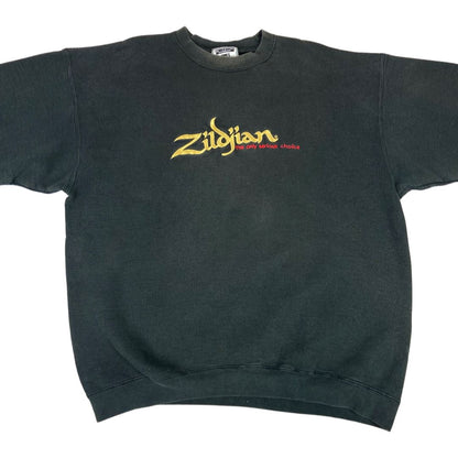 Vintage Rare 90s Black Embroidered Zildjian Crew Neck Lee Jumper XL