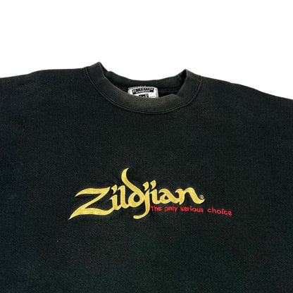 Vintage Rare 90s Black Embroidered Zildjian Crew Neck Lee Jumper XL