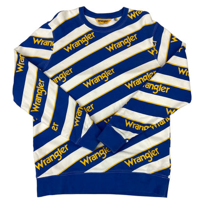 00s Blue Yellow White Striped Wrangler Crew Neck Jumper L