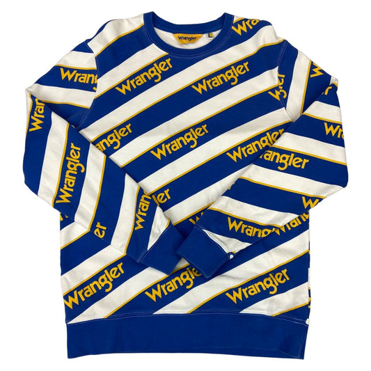 00s Blue Yellow White Striped Wrangler Crew Neck Jumper L