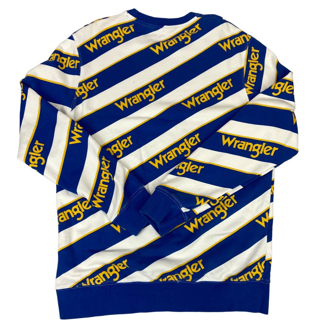 00s Blue Yellow White Striped Wrangler Crew Neck Jumper L