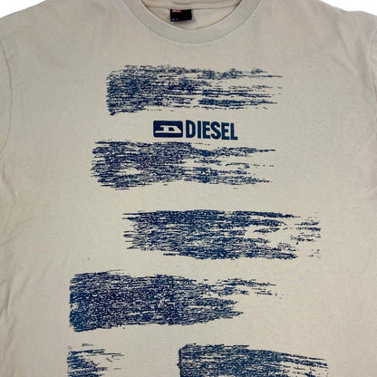 Vintage Y2K Cream Blue Diesel Graphic Print T-shirt L