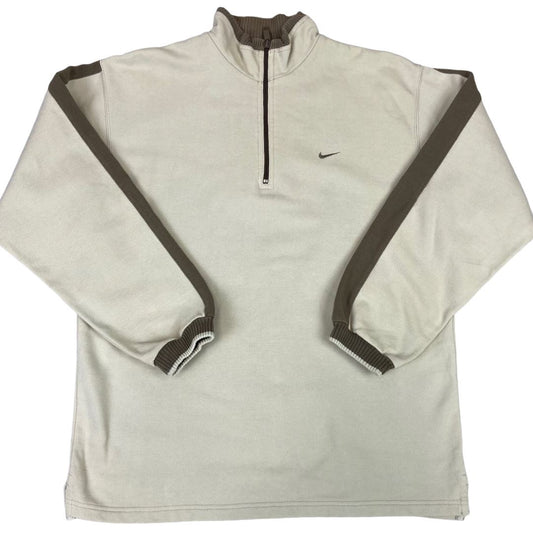 Vintage 90s Cream Waffle Fabric Embroidered Nike 1/4 Zip Jumper L