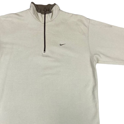 Vintage 90s Cream Waffle Fabric Embroidered Nike 1/4 Zip Jumper L