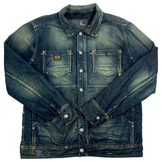 Vintage Y2K Blue Distressed Acid Wash G-Star Denim Jacket L