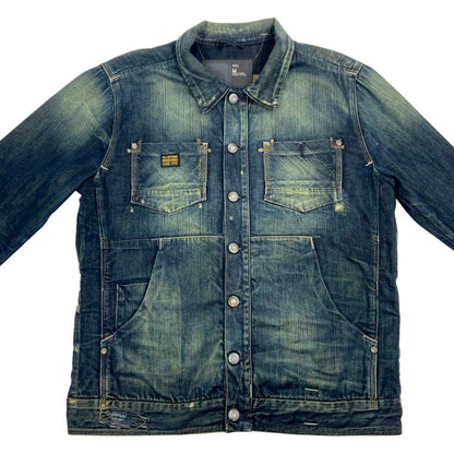 Vintage Y2K Blue Distressed Acid Wash G-Star Denim Jacket L
