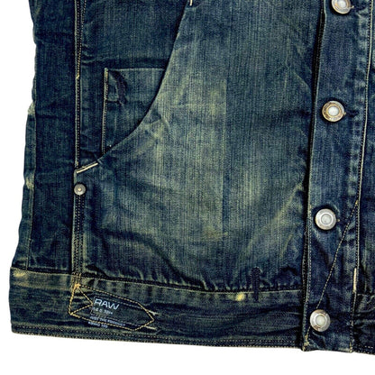Vintage Y2K Blue Distressed Acid Wash G-Star Denim Jacket L