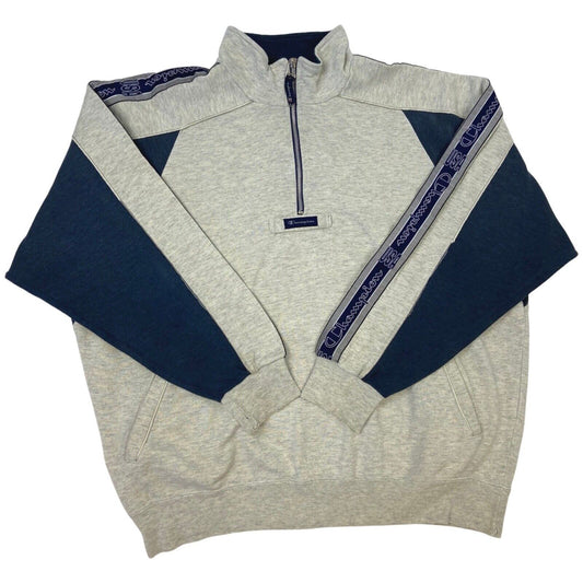 Vintage 90s Grey Blue Champion 1/4 Zip Jumper  XL
