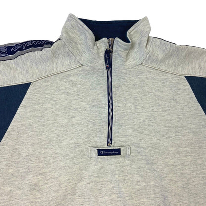 Vintage 90s Grey Blue Champion 1/4 Zip Jumper  XL